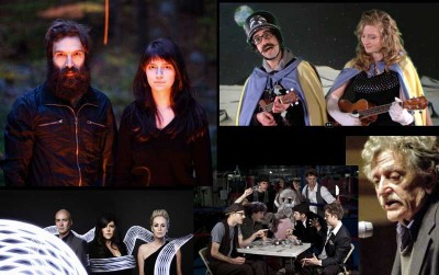 (clockwise from top left: Brown Bird, Space Balloons (a.k.a. Michael J. Epstein and Sophia Cacciola), Kurt Vonnegut Jr., Somerville Symphony Orkestar, and The Human League 