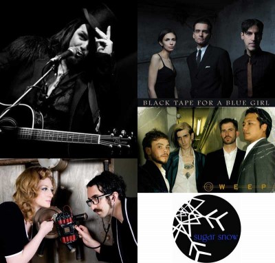 Projektfest2011 (clockwise from top left): Voltaire, Black Tape For A Blue Girl (photo by KyleCassidy.com), WEEP, Sugar Snow, and Do Not Forsake Me Oh My Darling.