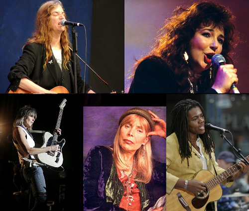 Tough, strong, talented and beautiful -- some of my musical heroines. Clockwise from upper left: Patti Smith (Doug Anderson), Kate Bush (Rex Features), Tracy Chapman, Joni Mitchell and Chrissie Hynde.