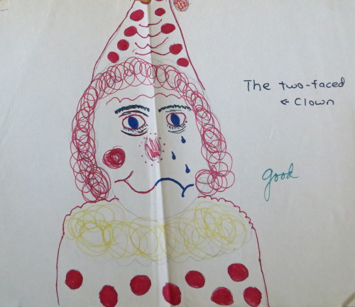 My grade school drawing of the two-faced clown.